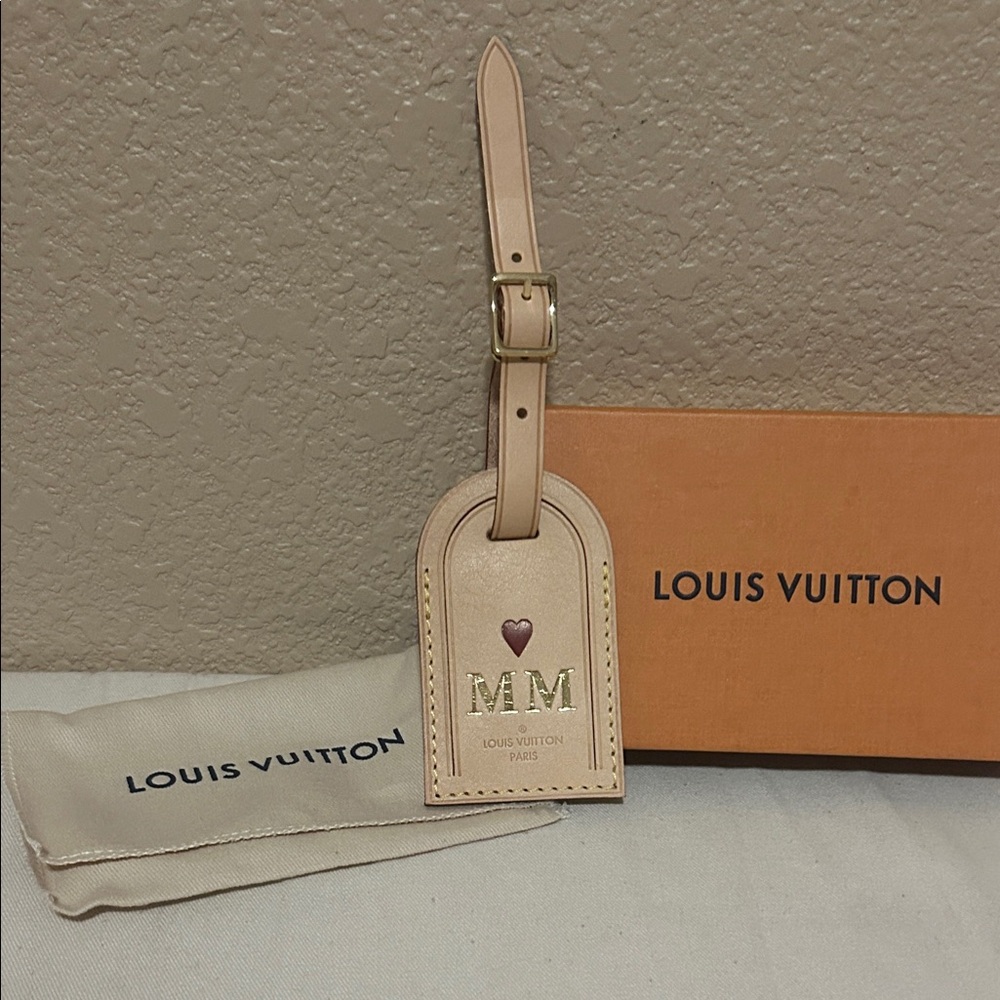 Louis Vuitton Cream Luggage Tag with Gold Buckle